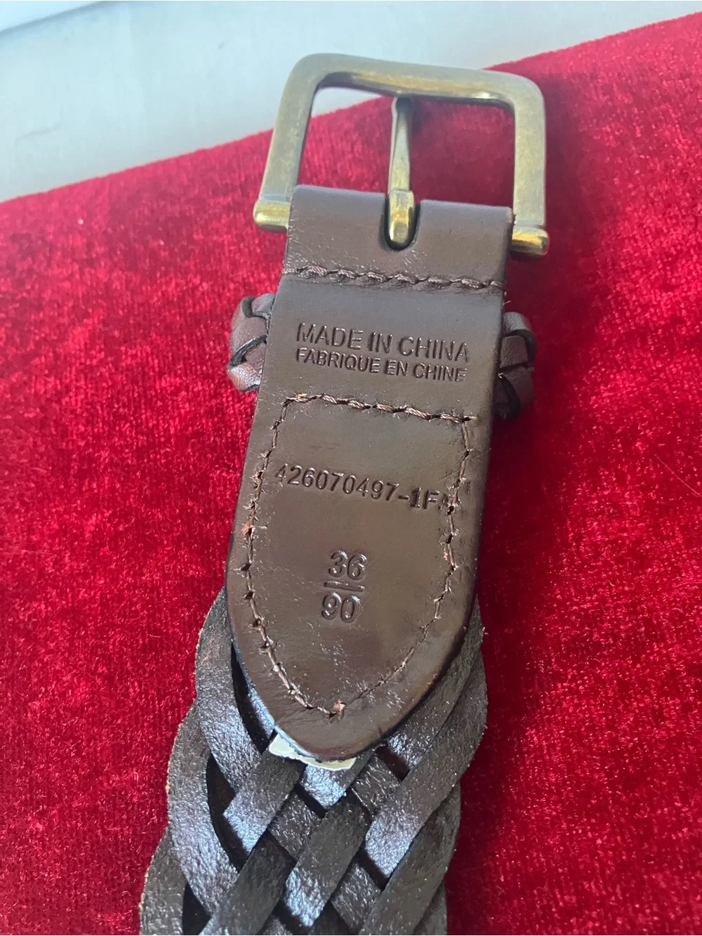 Ralph Lauren Dark Brown Leather Woven Belt Polo Player Logo 36.